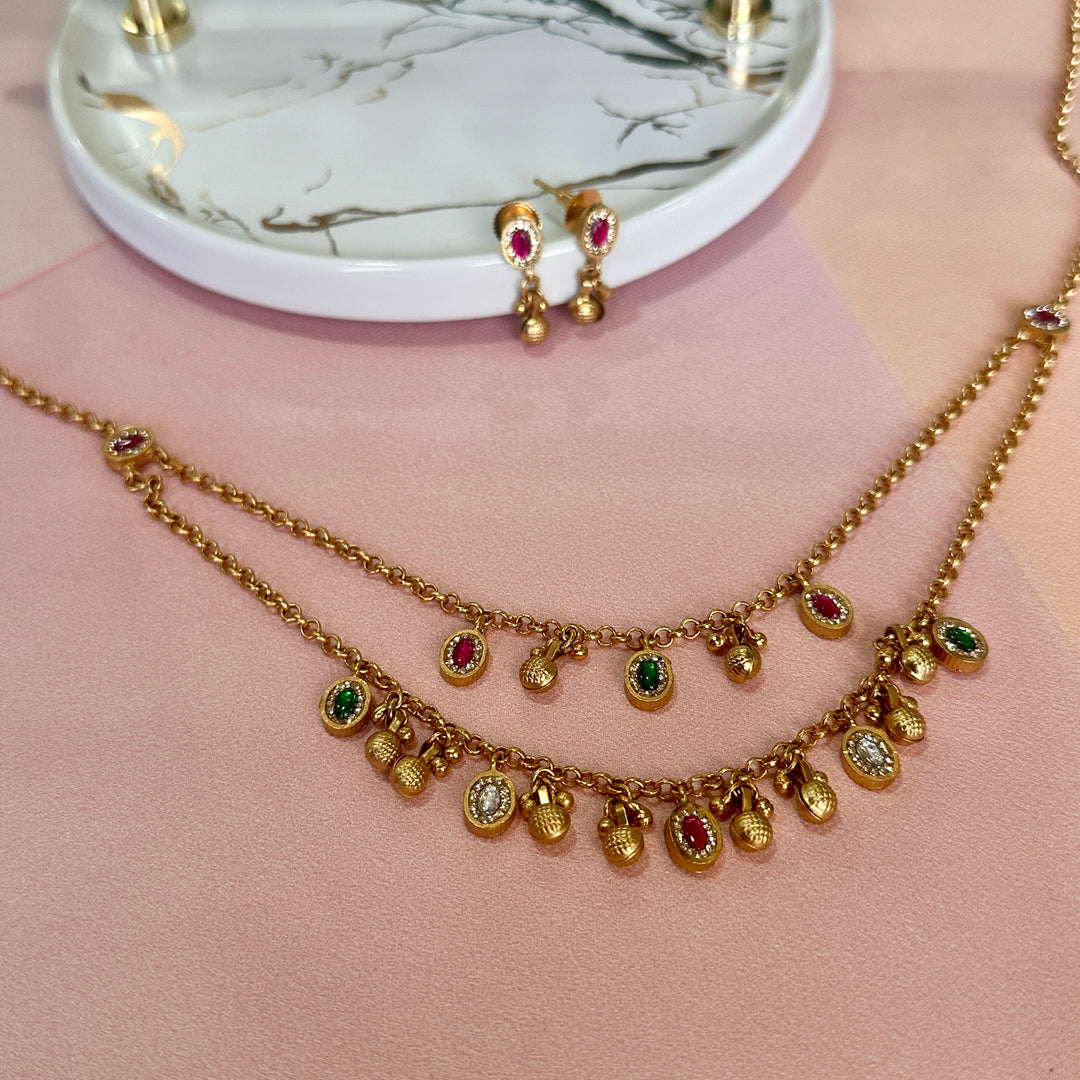 Aarohi 2 Layer Swaroski Charms Necklace Set
