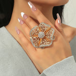 Load image into Gallery viewer, Silver Zircon Luxe Big Gold Plated Adjustable Statement Ring