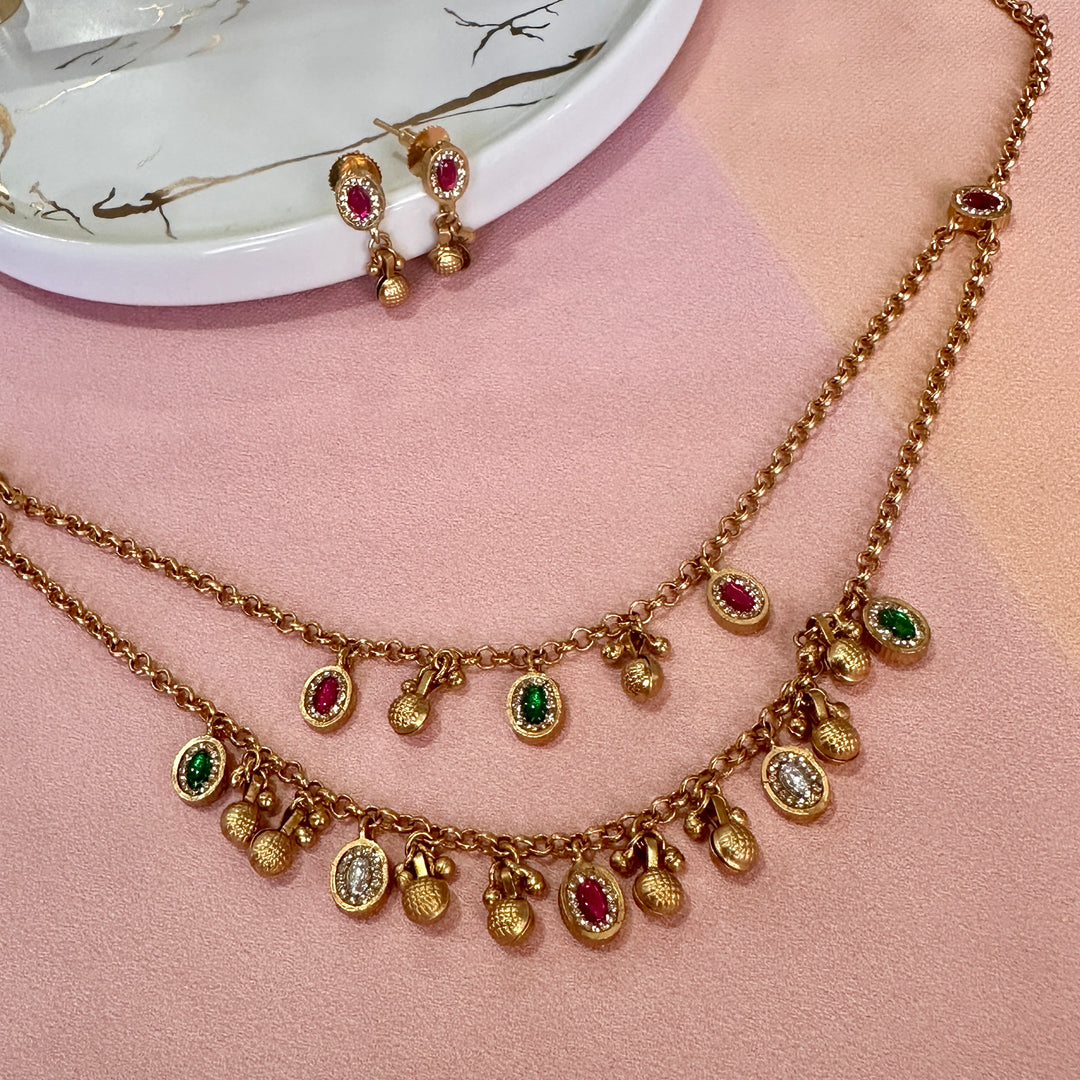 Aarohi 2 Layer Swaroski Charms Necklace Set