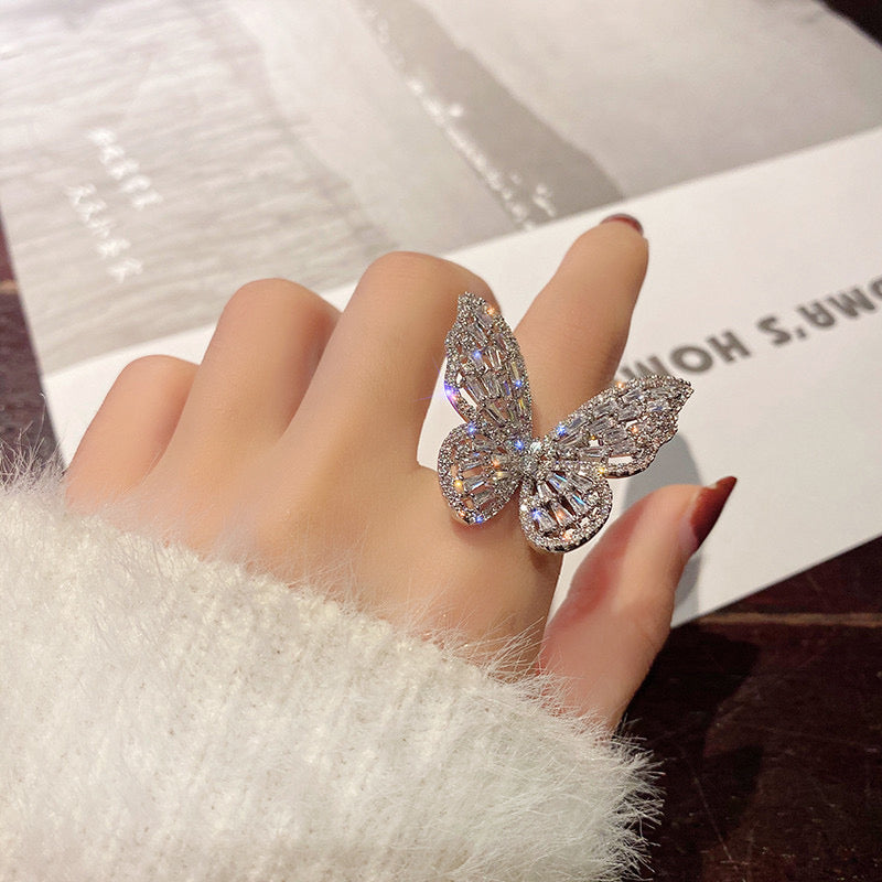 Classic Butterfly Zircon Gold Adjustable Ring