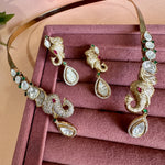 Load image into Gallery viewer, Aastha Fusion Mossionite Kundan Hasli Set