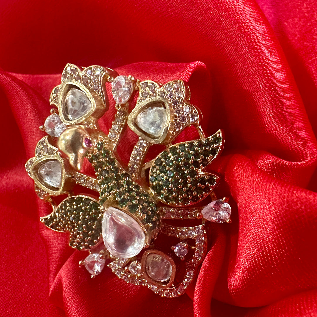 Ava Green Peacock Adjustable Ring