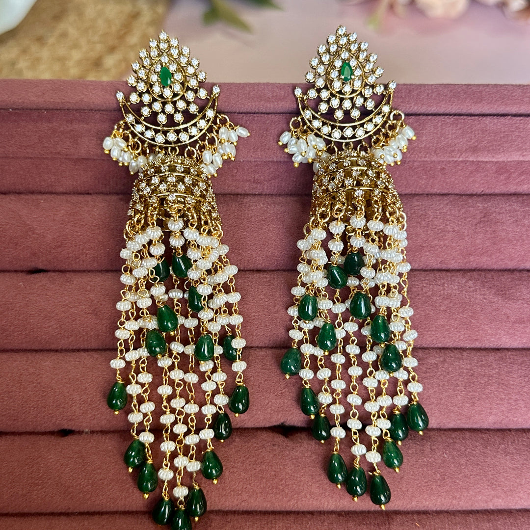 Smayra Gold Emerald Ad Earrings