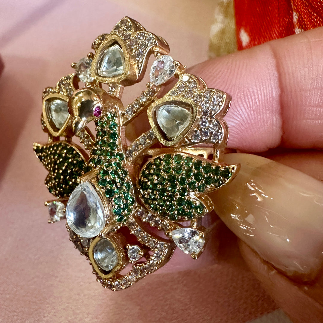 Ava Green Peacock Adjustable Ring