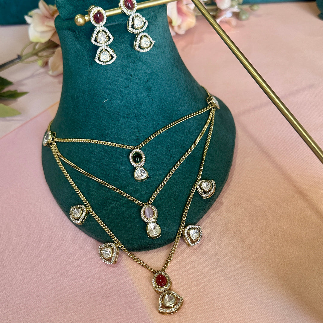 Niyati 3 Layer Mossionite Charms Necklace Set