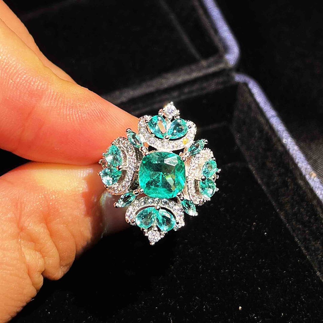 Eva Natural Paraiba Diamond Imitation Adjustable Ring