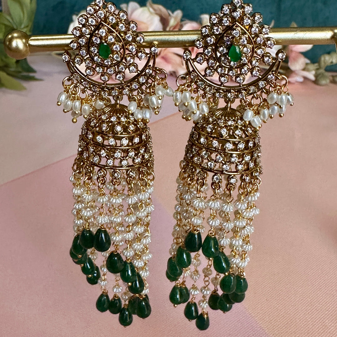 Smayra Gold Emerald Ad Earrings