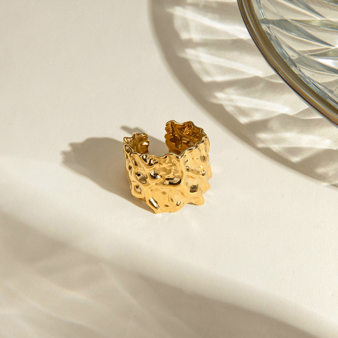Iki Hammered Waterproof Gold Plated Open Ring