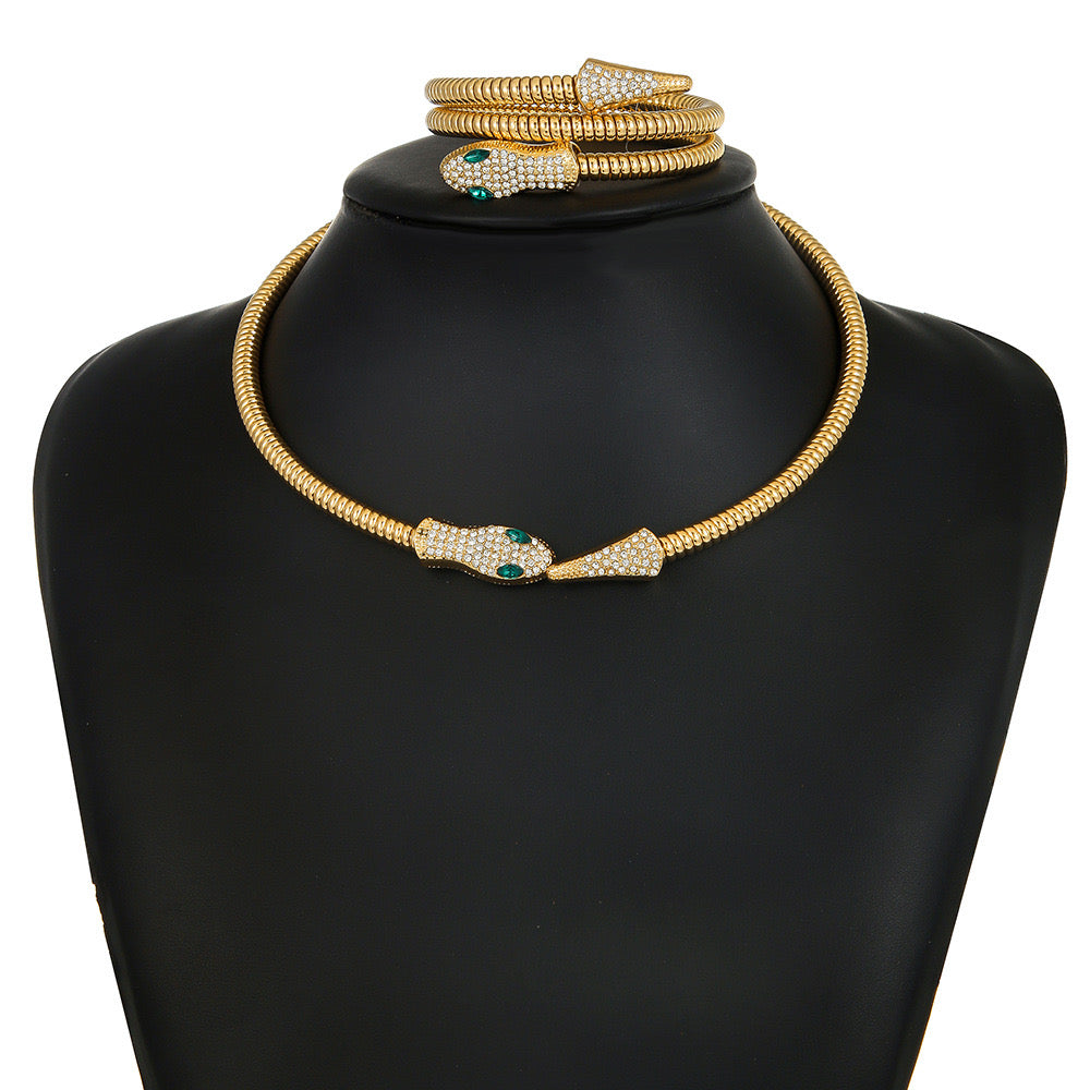 Jade Snake Zircon Necklace Bracelet Combo