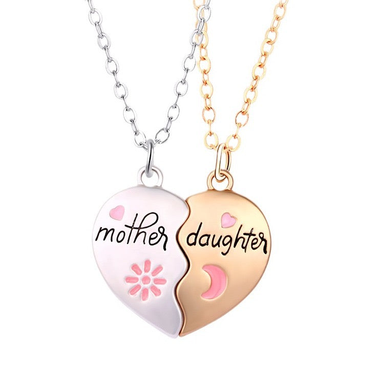 Mother Daughter Eternal Bond Magnetic Heart Shape Pendant Chain