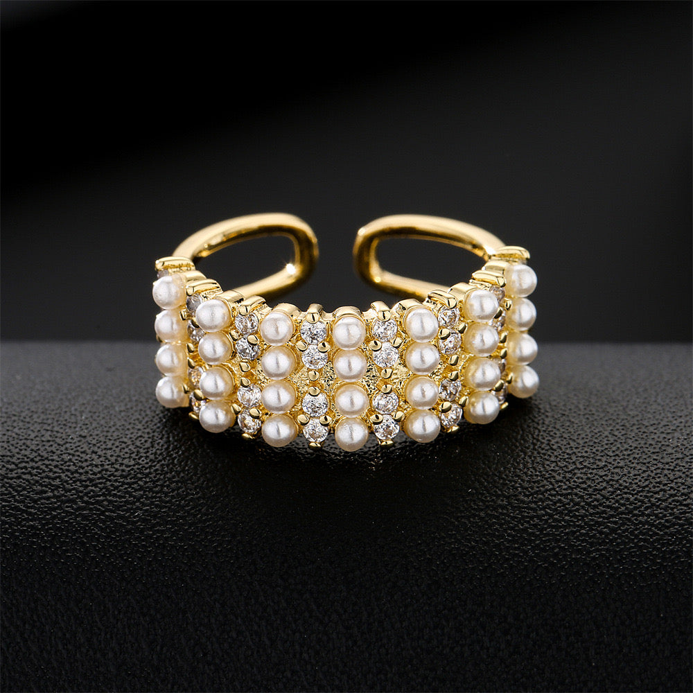 Ava Pearl Zircon 18 k Gold Plated Adjustable Ring