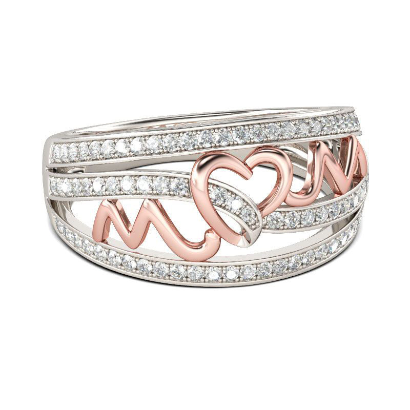 Mom Love Two Tone 14k Silver Plated Zircon Ring