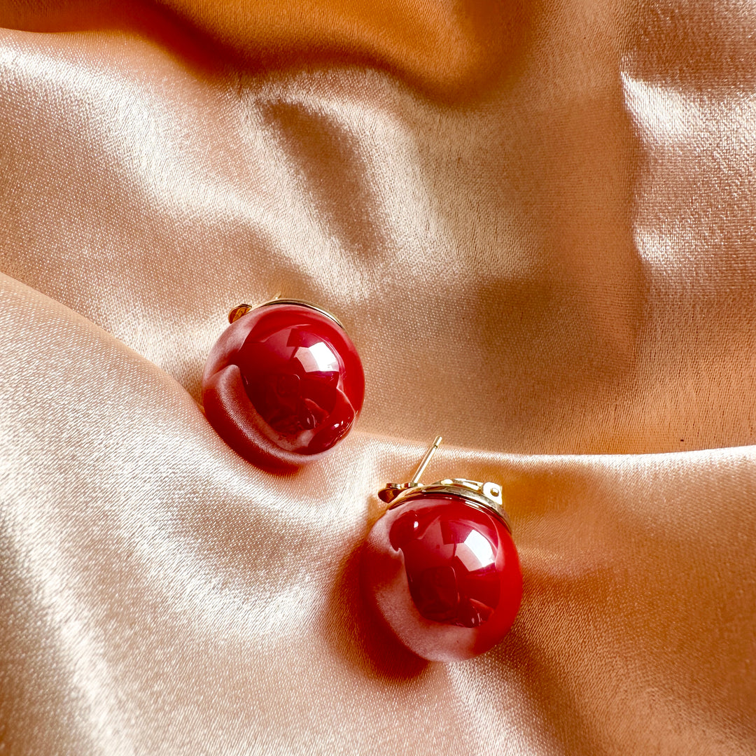 20 mm Red Luxury Pearl Ball Earrings (Small Size)