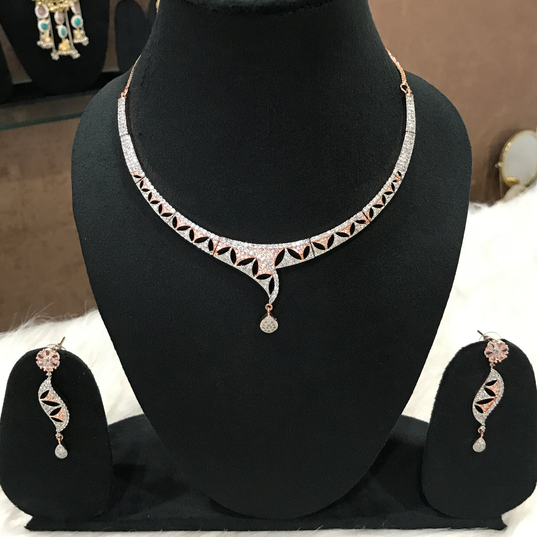 Ishwari Rosegold Ad Jewellery Set