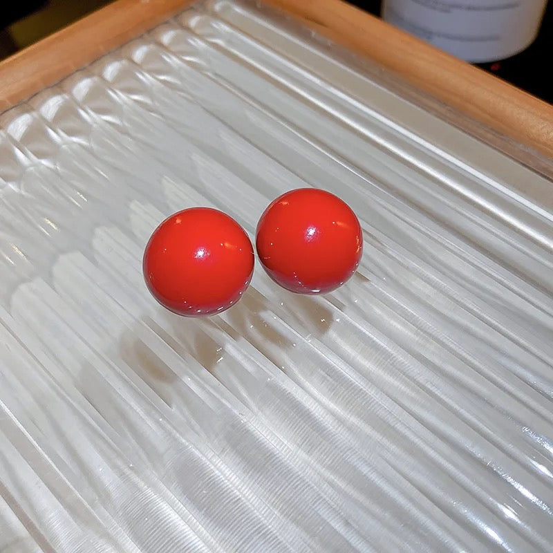 Ravishing Red Big Pearl Earrings