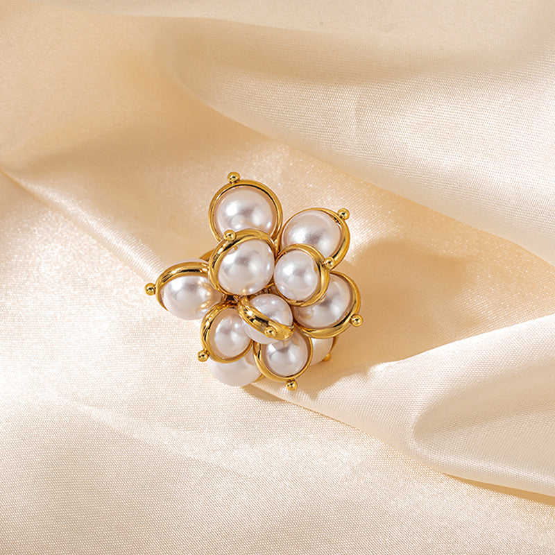 Classic Pearl Floral Gold Plated Waterproof Adjustable Ring