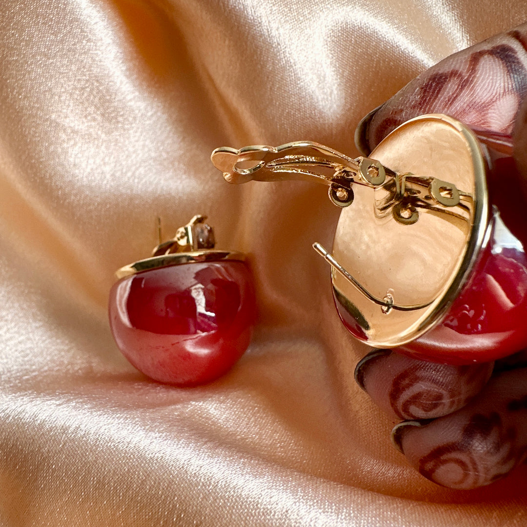 Red Luxury Pearl Ball Earrings