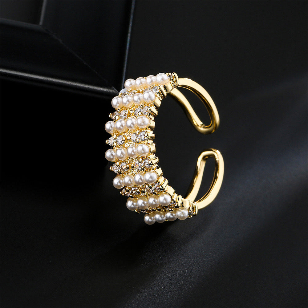 Ava Pearl Zircon 18 k Gold Plated Adjustable Ring