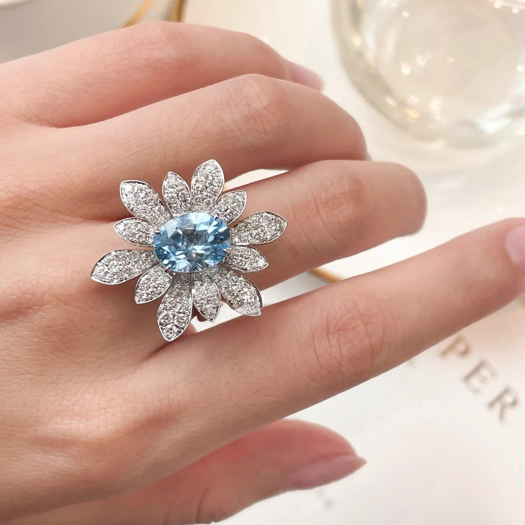 Raha Floral Zircon Adjustable Ring