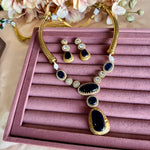 Load image into Gallery viewer, Aaliya Antique Navy Kundan Hasli Set
