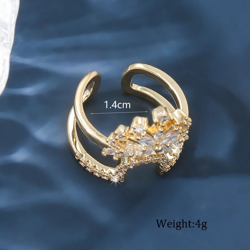 Ishh 18k Gold Plated Crystal Zircon Adjustable Nail Ring