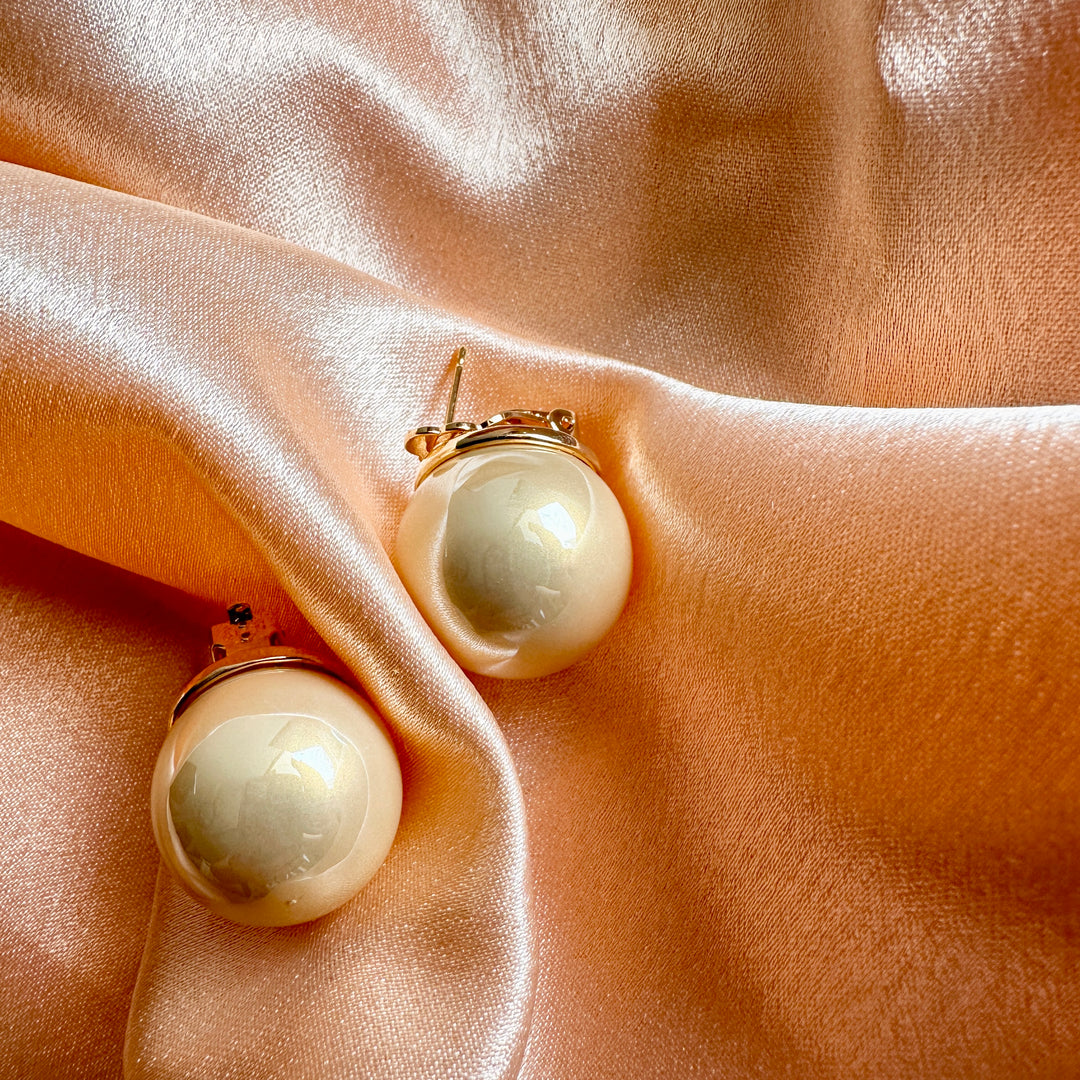 20 mm Golden Beige Luxury Pearl Ball Earrings (Small Size)