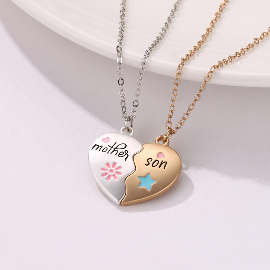 Mother Son Eternal Bond Magnetic Heart Shape Pendant Chain