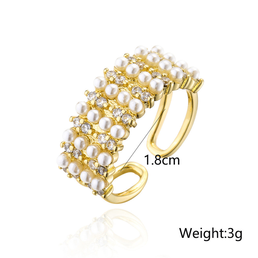 Ava Pearl Zircon 18 k Gold Plated Adjustable Ring