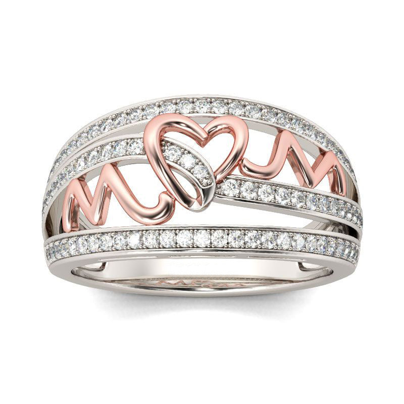 Mom Love Two Tone 14k Silver Plated Zircon Ring