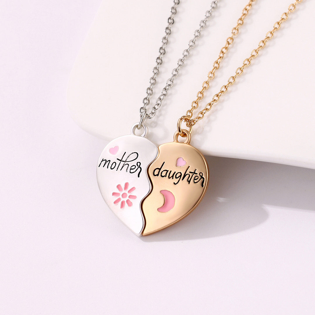 Mother Daughter Eternal Bond Magnetic Heart Shape Pendant Chain