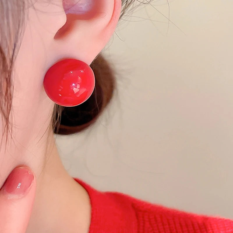 Ravishing Red Big Pearl Earrings