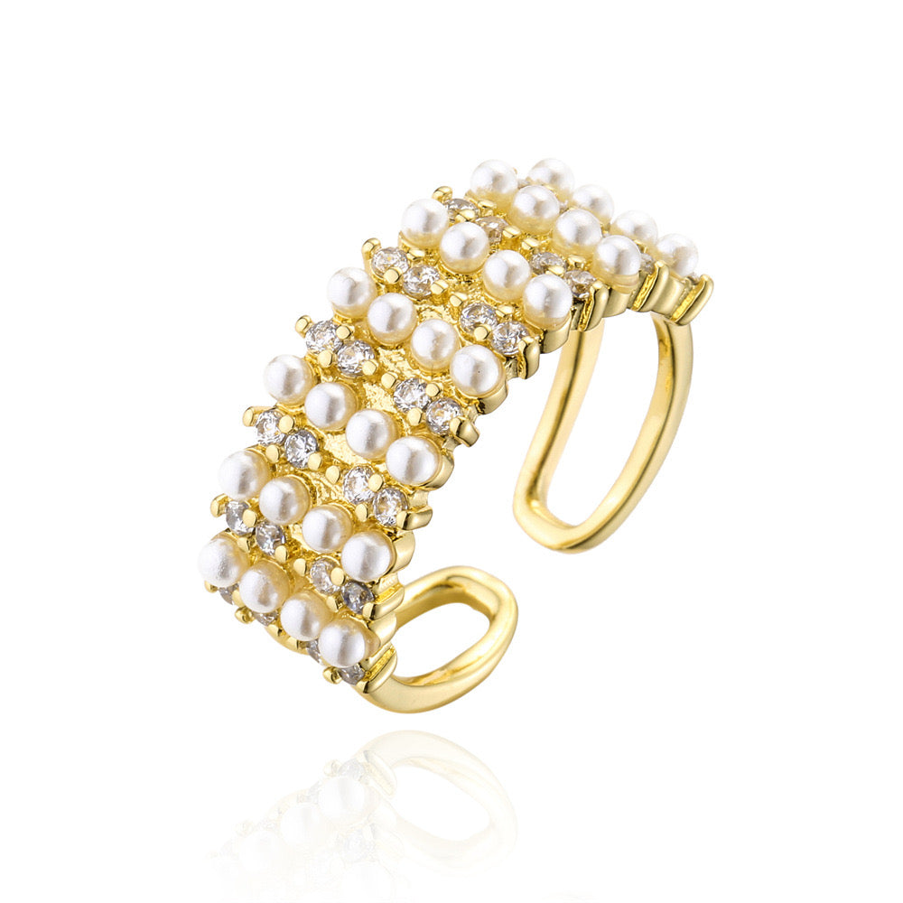 Ava Pearl Zircon 18 k Gold Plated Adjustable Ring