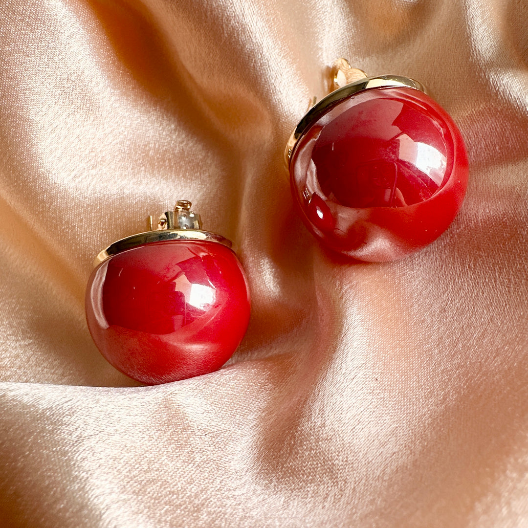 Red Luxury Pearl Ball Earrings