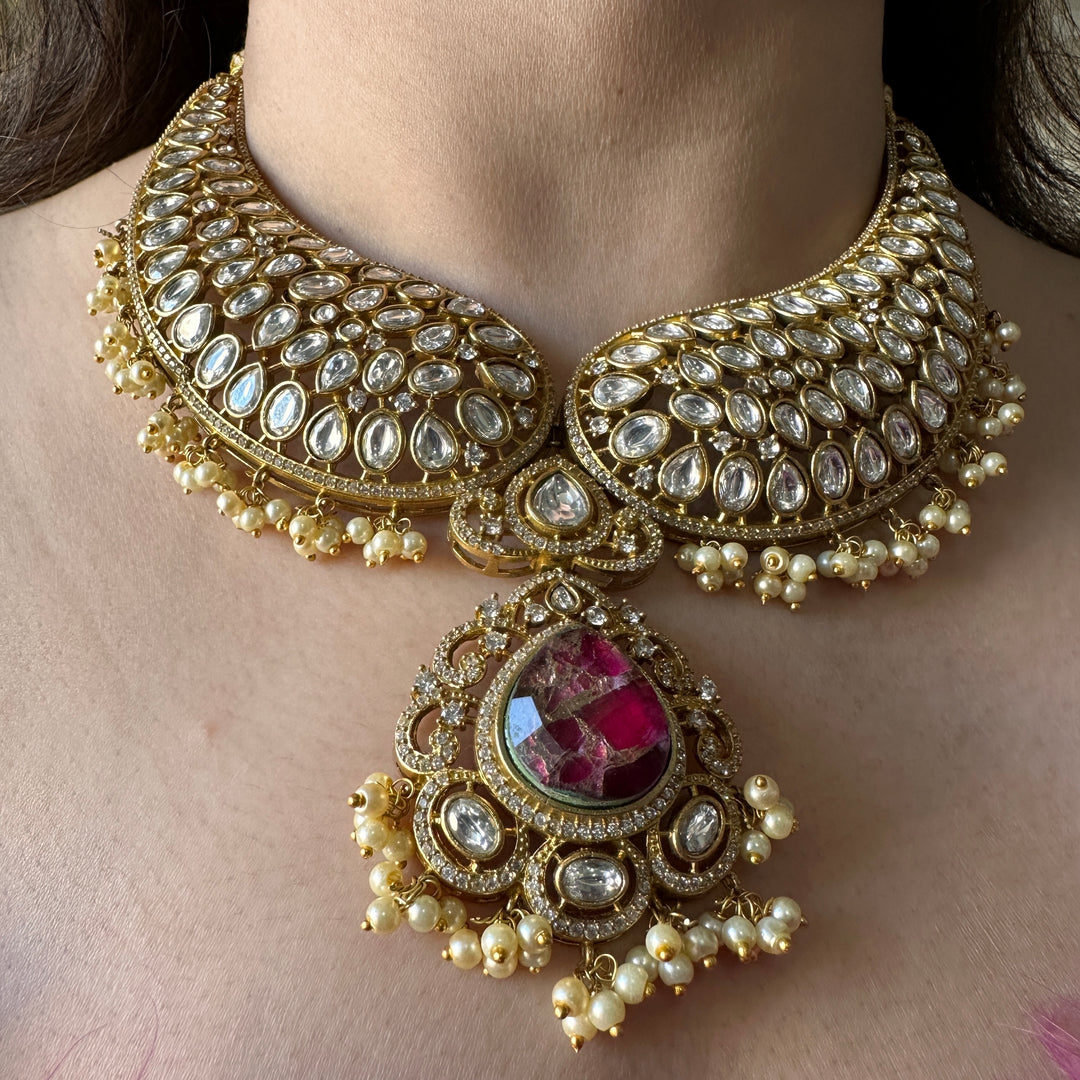 Jahanara Royal Mossionite Kundan Set