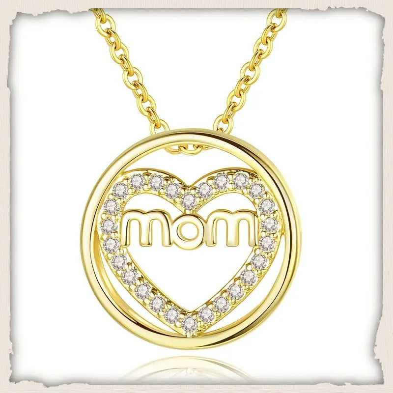 Mom Heart Shape Zircon Pendant Chain