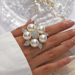 Load image into Gallery viewer, Glam Five Pearls Silver Plated Zircon Adjustable Ring
