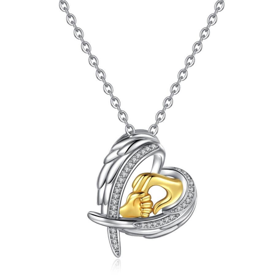 Mother Baby Hand Holding Heart Zircon Pendant Chain