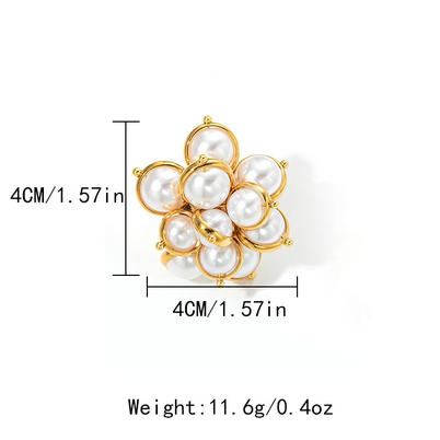 Classic Pearl Floral Gold Plated Waterproof Adjustable Ring