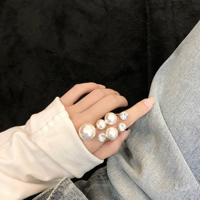 Rihana Pearl Zircon Adjustable Ring