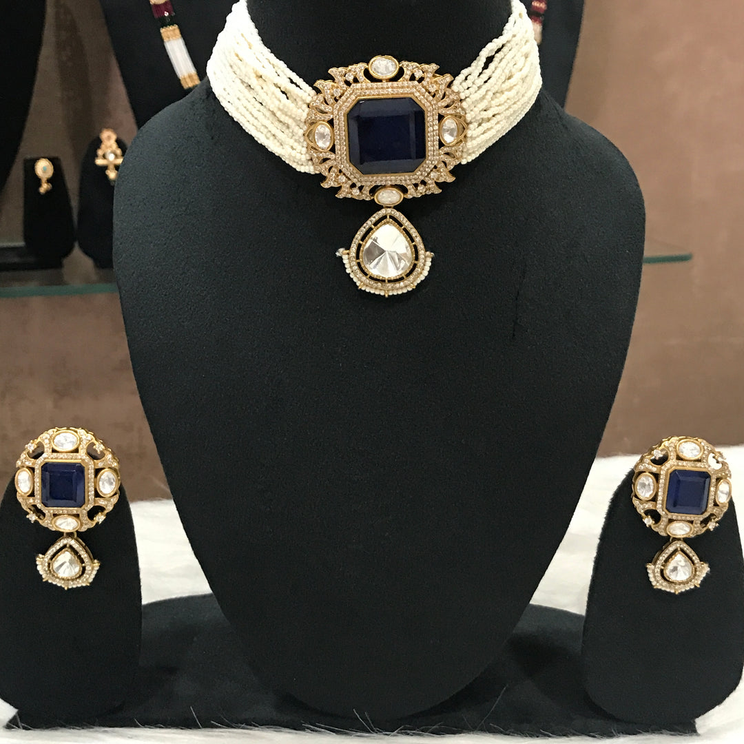 Jeevika Mossionite Kundan Jewellery Set