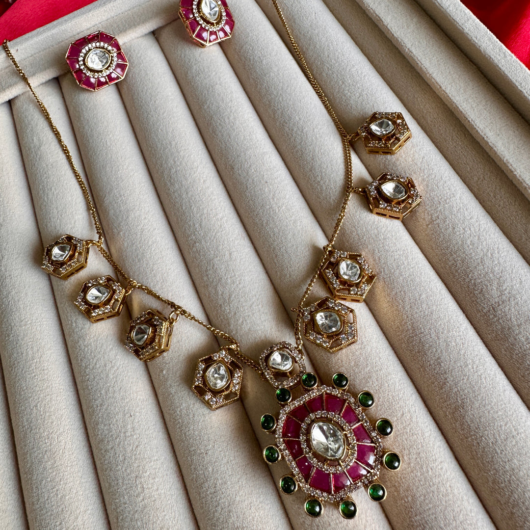 Aarya Classy Mossionite kundan Charms Set