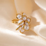 Load image into Gallery viewer, Classic Pearl Floral Gold Plated Waterproof Adjustable Ring
