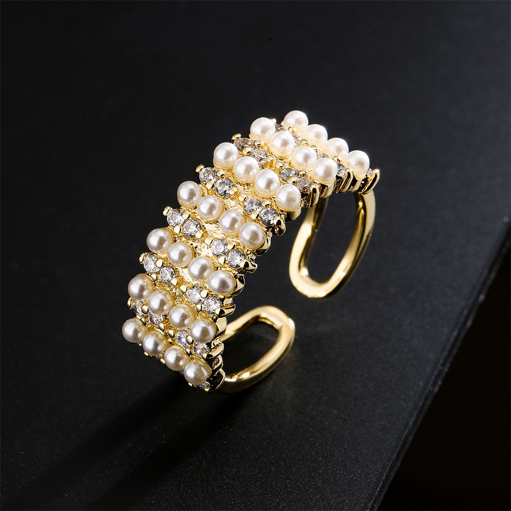 Ava Pearl Zircon 18 k Gold Plated Adjustable Ring