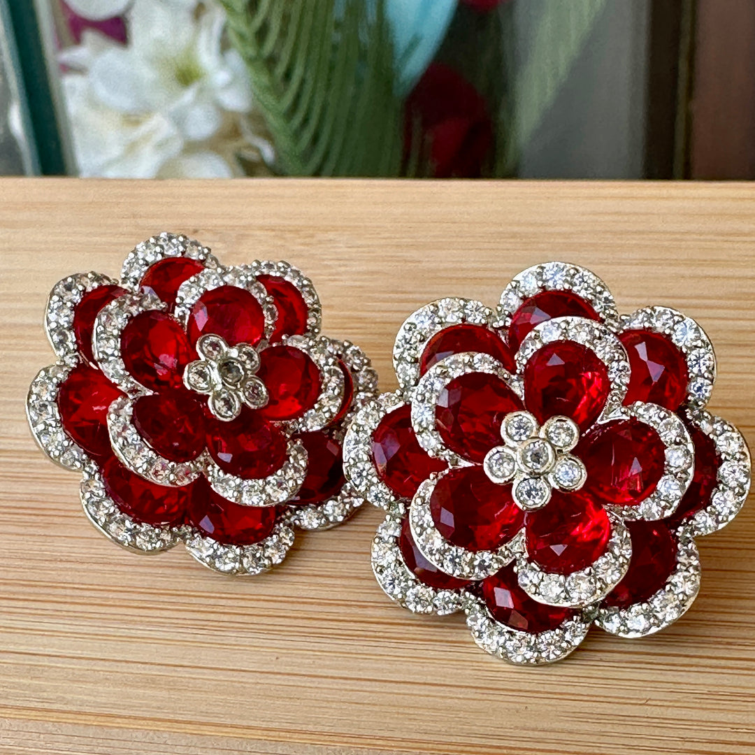 Red Floral Revolving Ad Stone Earrings