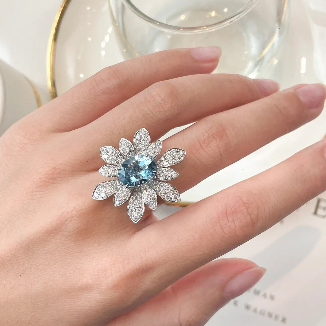 Raha Floral Zircon Adjustable Ring