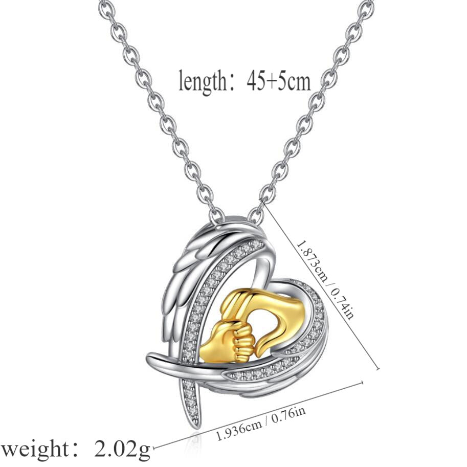 Mother Baby Hand Holding Heart Zircon Pendant Chain