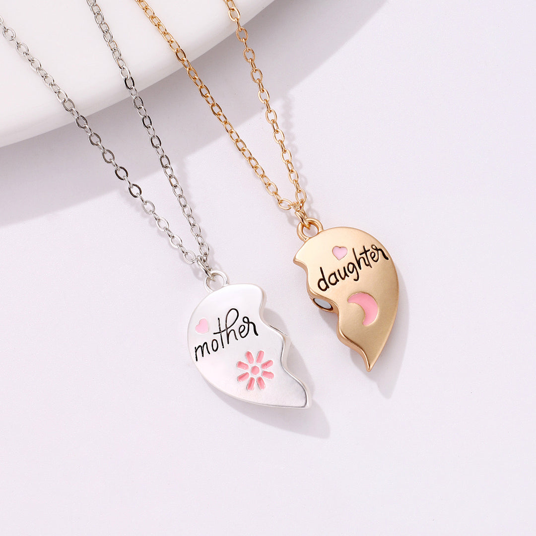 Mom Heart Shape Zircon Pendant Chain