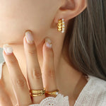 Load image into Gallery viewer, Gold pearl Waterproof Earrings
