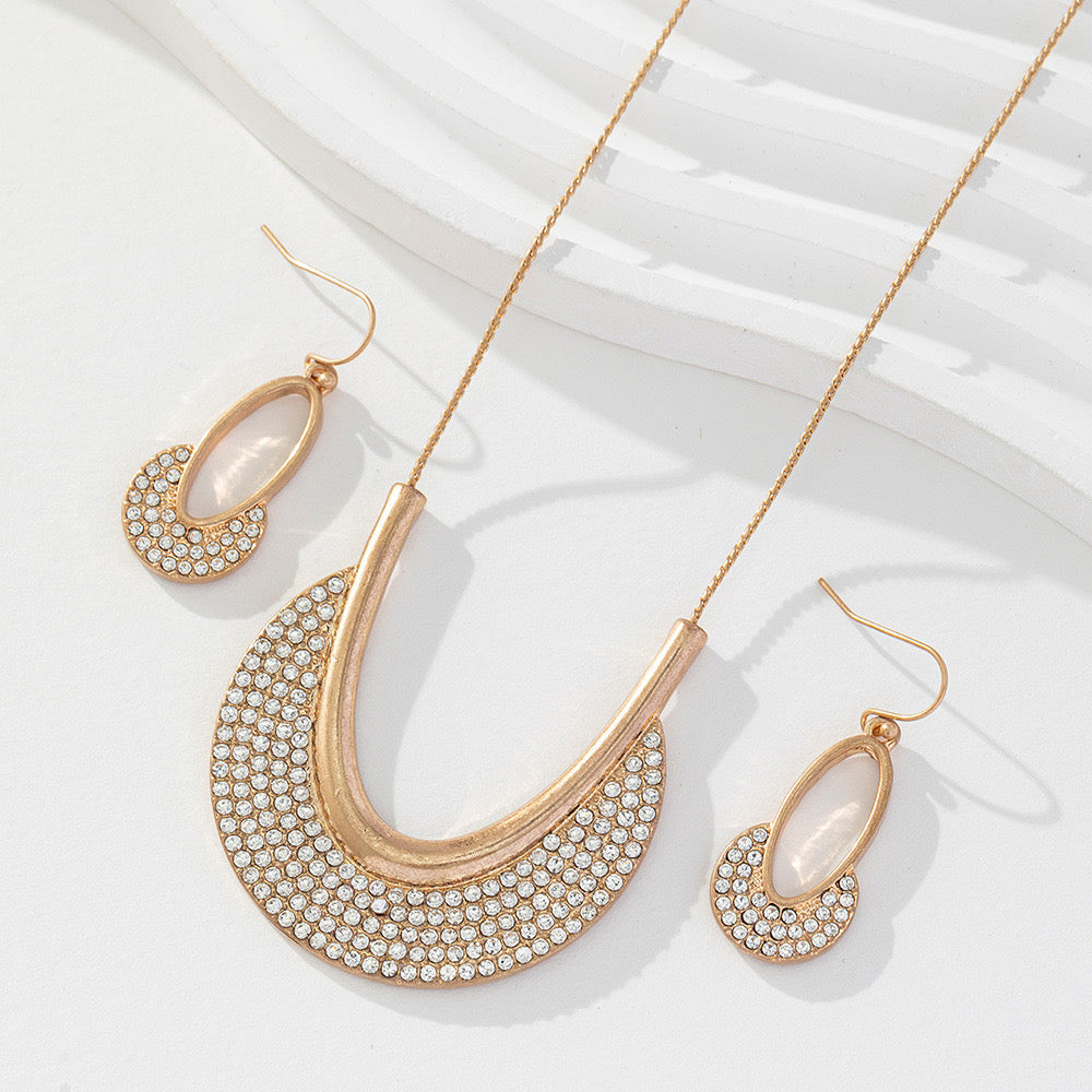 Amelia Retro Matte Gold Finish Jewellery Set