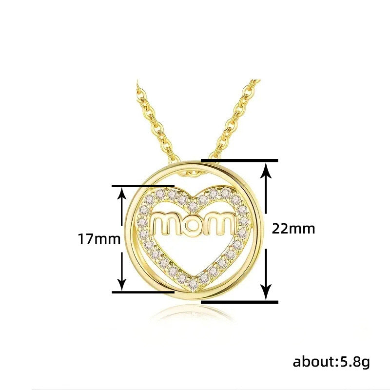 Mom Heart Shape Zircon Pendant Chain